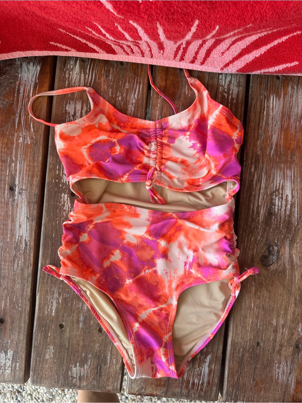 Old Navy Girls Tie-Dye Two-Piece Swim Set - Pink & Orange
